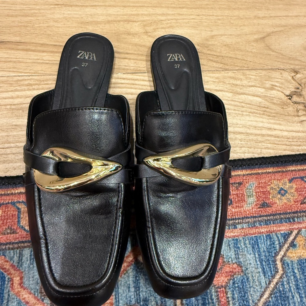 Zara Black Mules with Gold Detail